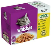 Whiskas Cat Food Senior Selection in Jelly 12 Pouches (Pack of 4, Total 48 Pouches)