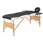 vidaXL Hopfällbar massagebänk 2 sektioner trä svart och beige 110205