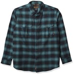 Walls Men's Brahma Long Sleeve Heavyweight Brushed Flannel Shirt Work Utility Button, Navy Teal/Moss Olive Plaid, Medium