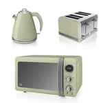 Swan Kettle ,Toaster, Microwave Digital GREEN Jug 1.5L 3kW, 4 Slice Kitchen Set