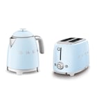 Smeg Mini-Kettle & 2-Sl Toaster, 50’s Style Retro, Stainless Steel Pastel Blue