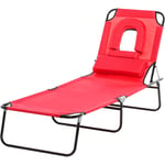 Outsunny - Bain de soleil pliable transat inclinable 4 positions chaise longue de lecture 3 coussins fournis rouge - Rouge