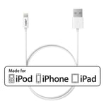 Apple Certified - Lightning Sync & Charge USB Cable for Apple iPhone 6 / 6 Plus / 5 / 5s / 5c - iPod Touch 5th Generations - iPod Nano 7th Generations - iPad 4 / Air / Air 2 - iPad Mini / Mini with Retina display / Mini 3 - Length: 9.8 Feet / 3 Metres - i