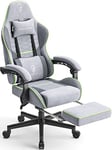 Dowinx Chaise Gaming Ergonomique, Fauteuil Gamer en Tissu Respirant avec Coussin Confortable à Ressorts Ensachés, Siège Gaming Massant avec Appui-Tête et Repose-Pieds Rétractable, 150 kg, Gris et Vert