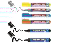 Edding 385 Flipchart, 6 Styck, Svart, Blå, Silver, Gul, Brush/Bullet Tip, Plast, Rund, 1 Mm
