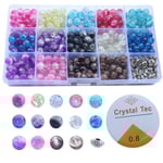 350 st 14 färger 8 mm crackle lampwork runda glaspärlor med 50 st silver distansbrickor Stretch Cord Kit för gör-det-själv smycken