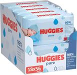 Huggies Pure, Baby Wipes, 18 Packs 1008 Wipes Total - 99 Percent Pure Water - -