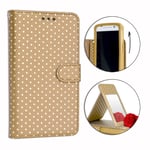 Ph26® Etui Housse Folio Or Gold À Pois Dorés Pour Asus Zenfone Go Zb500kl En Éco-Cuir Avec Porte Cartes, Miroir Et Surpiqures Apparentes