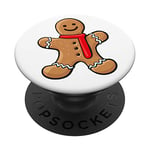 A Smile Cute Gingerbread Man Cookie With Red Scarf On White PopSockets Grip and Stand for Phones and Tablets