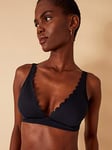 Accessorize Scallop Trim High Apex Bikini Top - Black, Black, Size 6, Women
