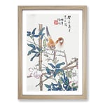 Big Box Art Two Birds Upon a Rose Bush by Ren Yi Framed Wall Art Picture Print Ready to Hang, Oak A2 (62 x 45 cm)