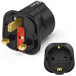 VGUARD European to UK Adapter, 1pack Plug Adaptor EU to UK Plug Adapter 2 Pin Plug Adaptor to 3 Pin for Travel or Electronic Device from France, Italy, Spain, Germany to UK - Black