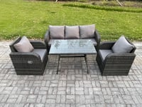 Rattan Wicker Garden Furniture Patio Conservatory Sofa Set with Rectangular Dining Table Reclining Chair