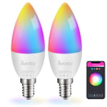 Smart Bulb E14 Alexa Light WiFi LED Candle Bulbs C37, Music Sync 5W 2700K-6500K RGB+Warm/Cool White Colour Dimmable Compatible with Alexa/Google Home by Avatar Controls App(Upgraded Connection)