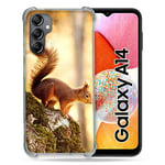 Cokitec Coque Renforcée en Verre Trempé pour Samsung Galaxy A14 4G / 5G Animal Ecureuil Bois