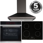 Black Touch Control 13 Function Single Fan Oven, Induction Hob & Chimney Hood