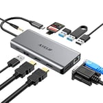 Hub USB C, AYCLIF Station d'accueil 12 en 1 Quadruple Display Adaptateur USB C Dock Thunderbolt 4 pour MacBook Pro/Air Dell HP Lenovo (4K Dual HDMI,VGA,Ethernet,USB 3.0,PD 3.0,SD/TF Slots,Audio)