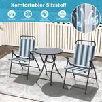 3-delat balkongset bistrobord med 2 hopfällbara stolar sittset med robust metallram