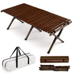Campingbord hopfällbart picknickbord med bärväska roll-up bambubord 122 x 60 x 43,5 cm kaffe