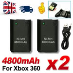 2x Rechargeable Battery Pack For XBOX 360 Wireless Controller with Charger Cable