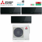 Mitsubishi - electric trial split inverter air conditioner series kirigamine zen black msz-ef 7+9+9 with mxz-3f54vf r-32 wi-fi integrated colour