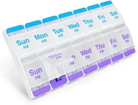 EZY DOSE Pill Box, Pill Organiser with Daily 2 Times a Day Compartments, Easy 7