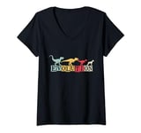 Womens Dinosaur Doberman Evolution Fun Paleontology V-Neck T-Shirt