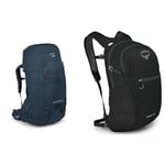 Osprey Farpoint Trek 75 Men's Backpacking Backpack Muted Space Blue, One Size & Europe Unisex Daylite Plus Black O/S