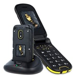 Hammer H Hammer Dig Rugged (IP68) Flip Phone avec accès à Internet 3G, Grande Batterie de 1200 mAh, Double écran de 2,4" et 1,44", Dual SIM, Bluetooth, Carte mémoire, Noir