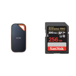 SanDisk Extreme Pro 2 to, Disque SSD NVMe Portable, IP65 résistant à l'eau et à la poussière & 256 Go Extreme Pro Carte SDXC + RescuePRO Deluxe, jusqu'à 200 Mo/s, UHS-I, Classe 10, U3,V30
