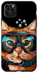 Coque pour iPhone 11 Pro Max Tuba amusant avec masque de plongée en forme de chat