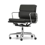 Vitra Soft Pad Chair EA 217 polerat kromstativ Läder premium F L50 Nero