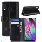 Äkta Läderfodral Samsung Galaxy A40 Svart