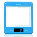 Bucanim Digital Tempered Glass Kitchen Scale Food Weighing Baking & Cooking Tare Function Large LCD Display with DIY Frame for Pitcure Attached, Batteries Included 1g-5KG/11LB (Blue)