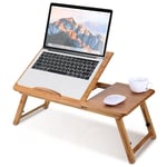 Zerone Laptop Stand, Height Adjustable Portable Foldable Wooden Bamboo Laptop Table Office Laptop Stand for Eating, Reading, Studying, Working on Bed/Couch/Floor/Sofa, 62 x 34 cm (Without Drawer)