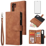 Asuwish Compatible with Huawei P30 Pro Wallet Case Tempered Glass Screen Protector and Leather Flip Cover Card Holder Stand Cell Accessories Phone Cases for Hawaii P30Pro P 30 Pro30 Women Men Brown