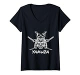 Womens Yakuza Samurai Skull Japanese V-Neck T-Shirt