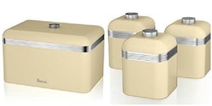 Swan Kitchen Appliance Retro Cream Bread Bin & Cream Set of 3 Canisters Set