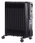 Daewoo 11 Fin 2500W Portable Oil Filled Radiator Heater with Thermostat - Black