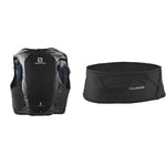 Salomon Adv Hydra Vest 8 Unisex Running waistcoat with included Flask, Comfort and stability, Quick access to hydration, Simplicity, Black, M & Pulse Belt Unisex Belt, Functionality, Black, M