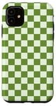 Coque pour iPhone 11 Carreaux à damier vert olive et blanc classique