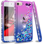 LeYi Case for iPod Touch 7th / 6th / 5th Gen with Glass Screen Protector [2 pack], Glitter Liquid Luxury Clear TPU Silicone Shockproof Phone Cover for iPod Touch 5th 6th 7th Generation Purple Blue