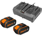 Worx 2 stk 20V Batteri 4Ah med Dobbelt Lader