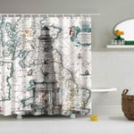 FANG2018 Grey Lighthouse on White Background Map Bathroom shower curtain durable fabric mildew bathroom accessories creative with 12 hooks 180X180CM
