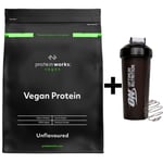 Vegan Protein Powder Unflavoured Protein Works 1KG + ON Shaker DATED MAR/2023