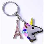 PORTACHIAVI Lot de 10 Porte-clés en métal Motif Licorne Tour Eiffel 7 cm