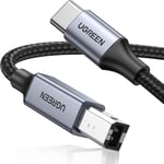 UGREEN USB-C till USB-B 2.0 skrivarkabel, 2 m - grå/svart