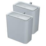 Slim Line Bin Set of 2, Recycle Bins for Home, Plastic Waste Bin with Touch Top Lid for Bathroom and Kitchen, 2x10L-Grey