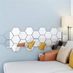 OUKEYI 24 Pieces Removable Acrylic Mirror Setting Wall Sticker, Hexagonal Acrylic Mirror Sheet Plastic Mirror Tiles for Home Living Room Bedroom Sofa TV Background Wall Decal Decoration (Silver)