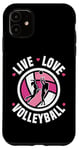 Coque pour iPhone 11 Live Love Joueur de volley-ball pour femmes filles fan d'entraîneur de sport